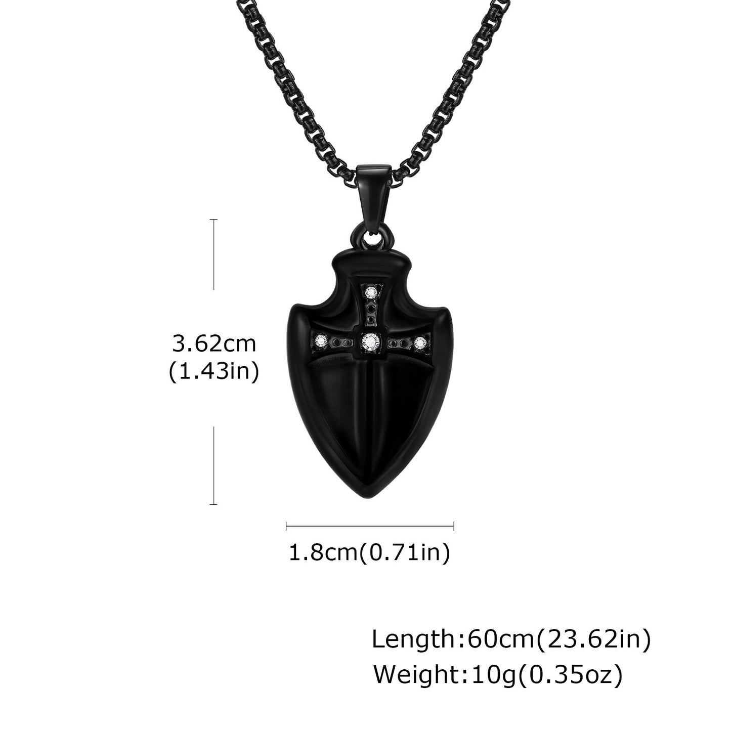 Kemstone Stainless Steel Shield Pendant Necklace for Men Cubic Zirconia Sword Design PN-2177