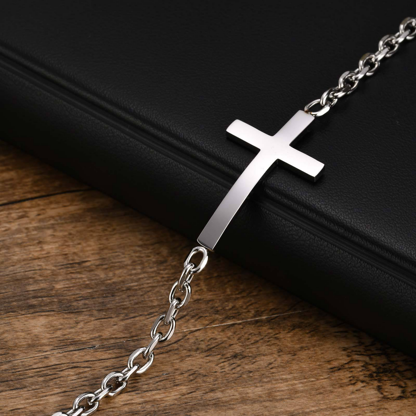 Kemstone Stainless Steel Cross Bar Bracelet for Men Silver BR-2256S