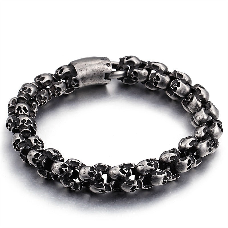 Kemstone Men’s Gold Skull Chain Bracelet – Stainless Steel Gothic Biker Jewelry KB81843-BD