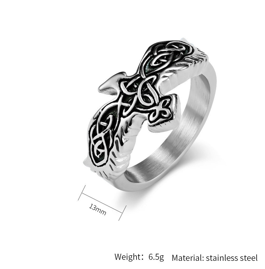 Kemstone Titanium Steel Celtic Eagle Knot Ring for Men, Vintage Symbolic Band, Silver/Gold/Black K-R718