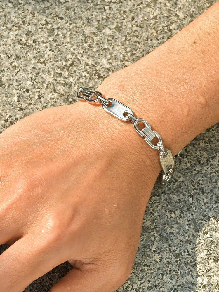 Kemstone Men’s Stainless Steel Bracelet – Silver Flat Link Jewelry BR-2705