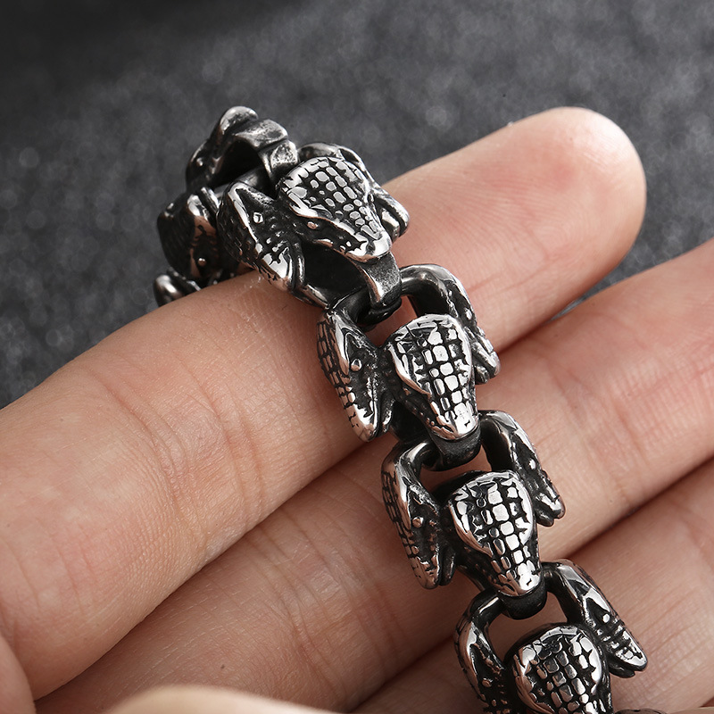 Kemstone Snake Head Bracelet for Men Titanium Steel Vintage Animal Jewelry KB155325-KJX