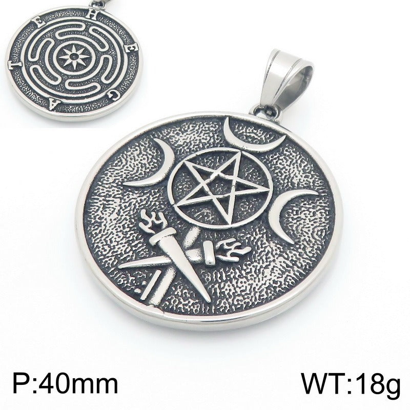Kemstone Titanium Steel Pentagram Moon Pendant Necklace for Men KP117025-LU