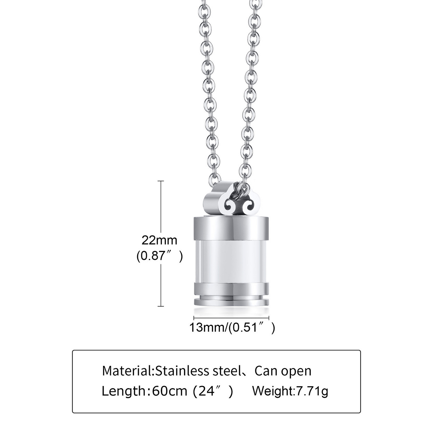 Kemstone Stainless Steel Keepsake Pendant Necklace for Men Women Glass Capsule PN-1537