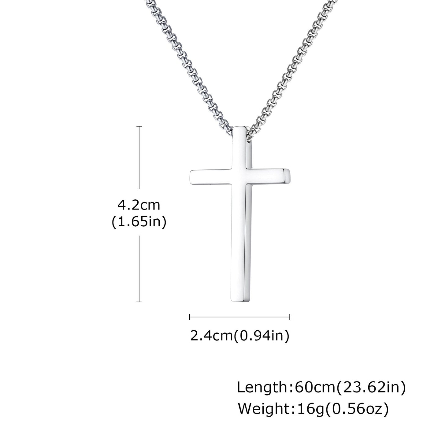 Kemstone Cross Pendant Necklace Stainless Steel Minimal Bar Cross Long Chain for Men Women Silver Gold Black NC-2103