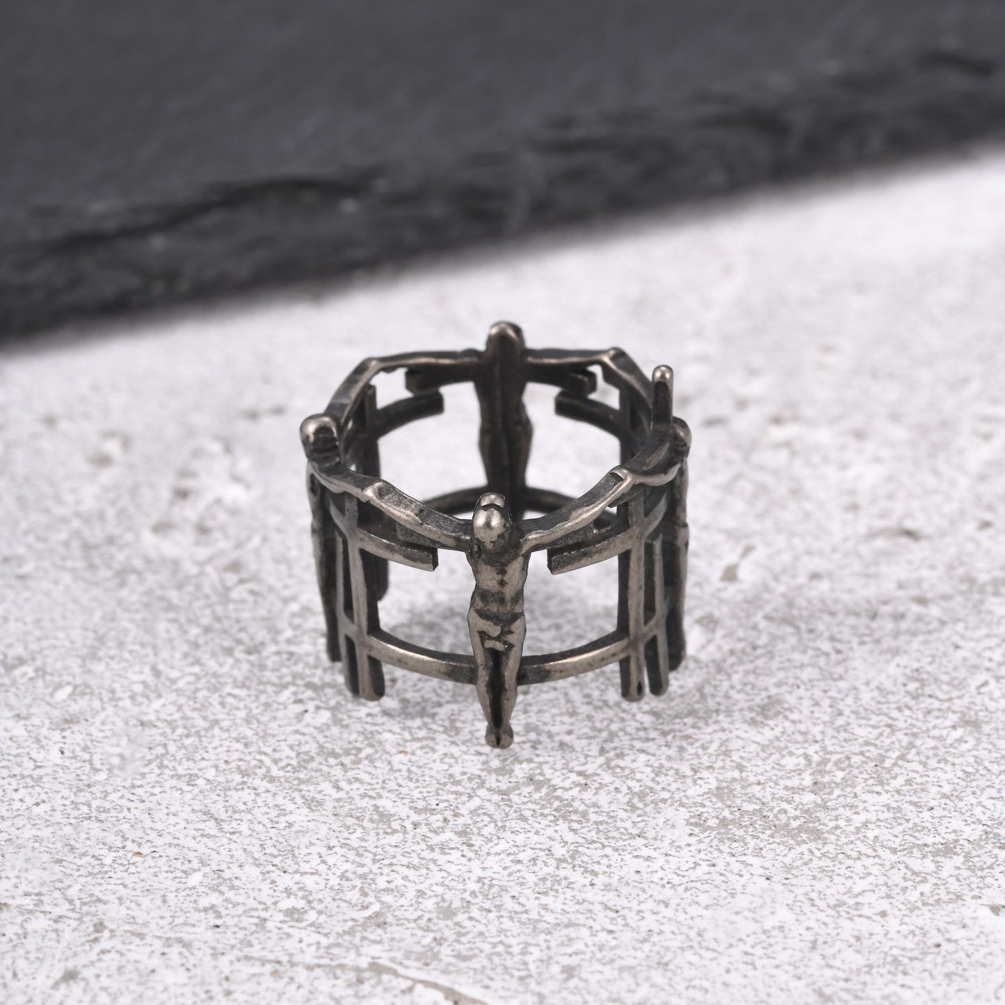 Kemstone Openwork Cross Ring for Men Stainless Steel Layered Metal RC-1116