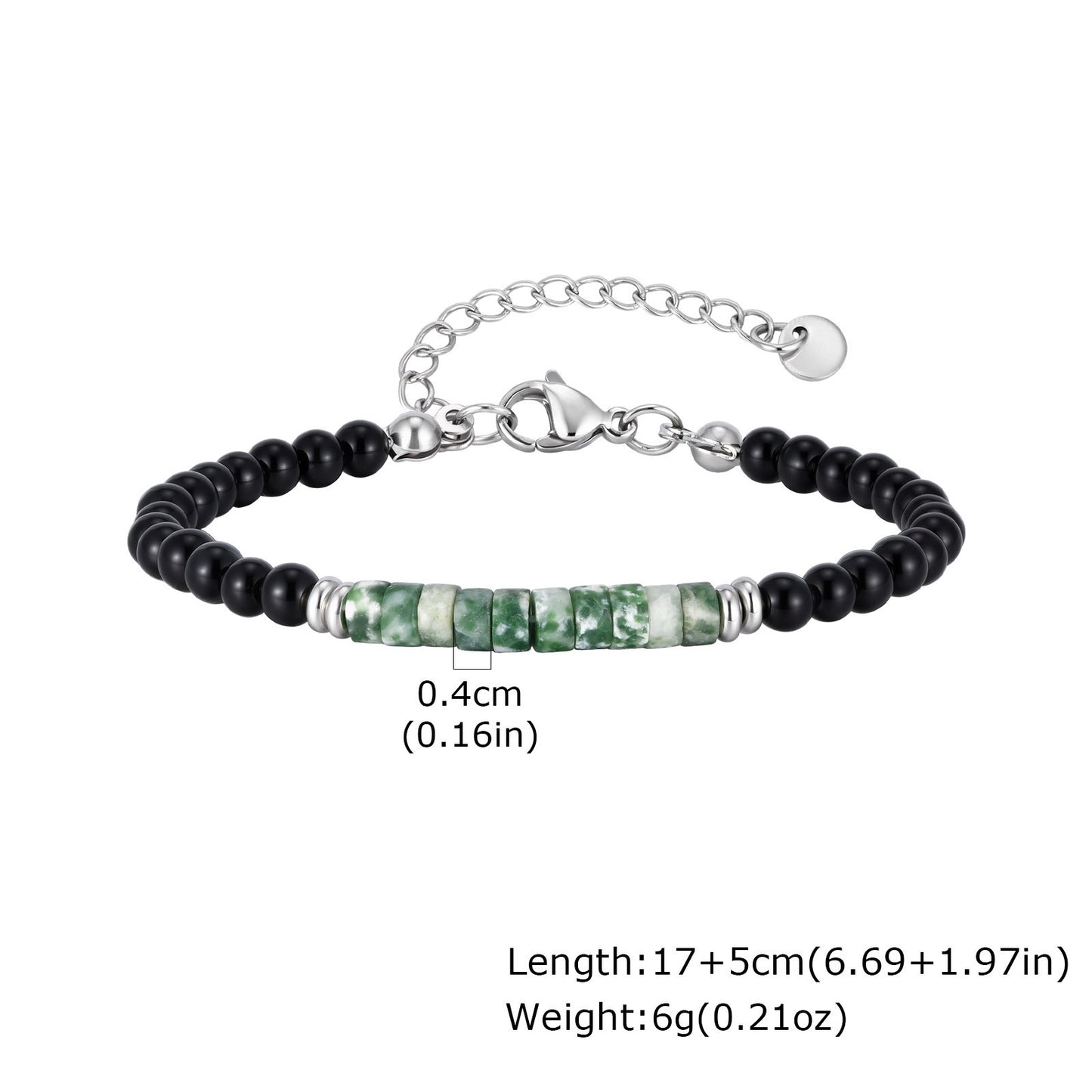 Kemstone Stone Beaded Bracelet Green Bead Adjustable Chain for Men Women BR-2925