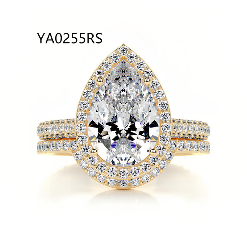 Kemstone Bridal Set – Luxury S925 Sterling Silver Moissanite Engagement Rings for Women | Gold Plated, Asscher, Marquise, Pear & Round Cuts