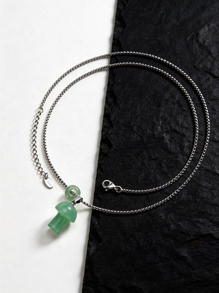 Kemstone Mushroom Pendant Necklace Natural Stone Stainless Steel for Men Women Aventurine Tiger Eye Obsidian NC2875