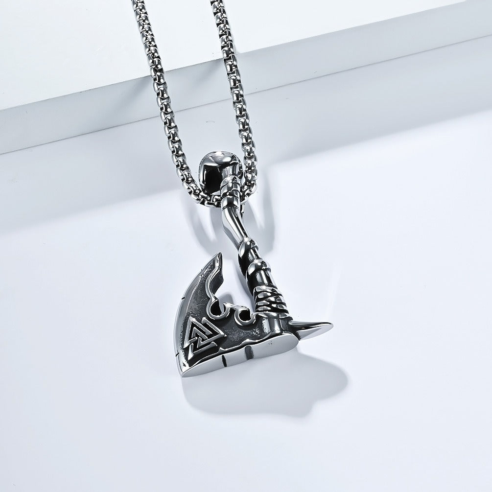 Kemstone Viking Triangle Knot Stainless Steel Axe Pendant Necklace for Men – Silver & Gold PT639
