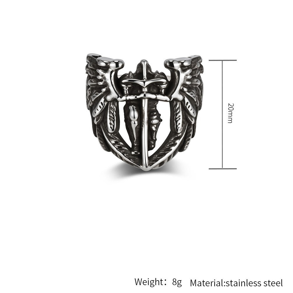 Kemstone Saint Michael Archangel Wing Ring – Stainless Steel Vintage Guardian Design for Men K-R1110