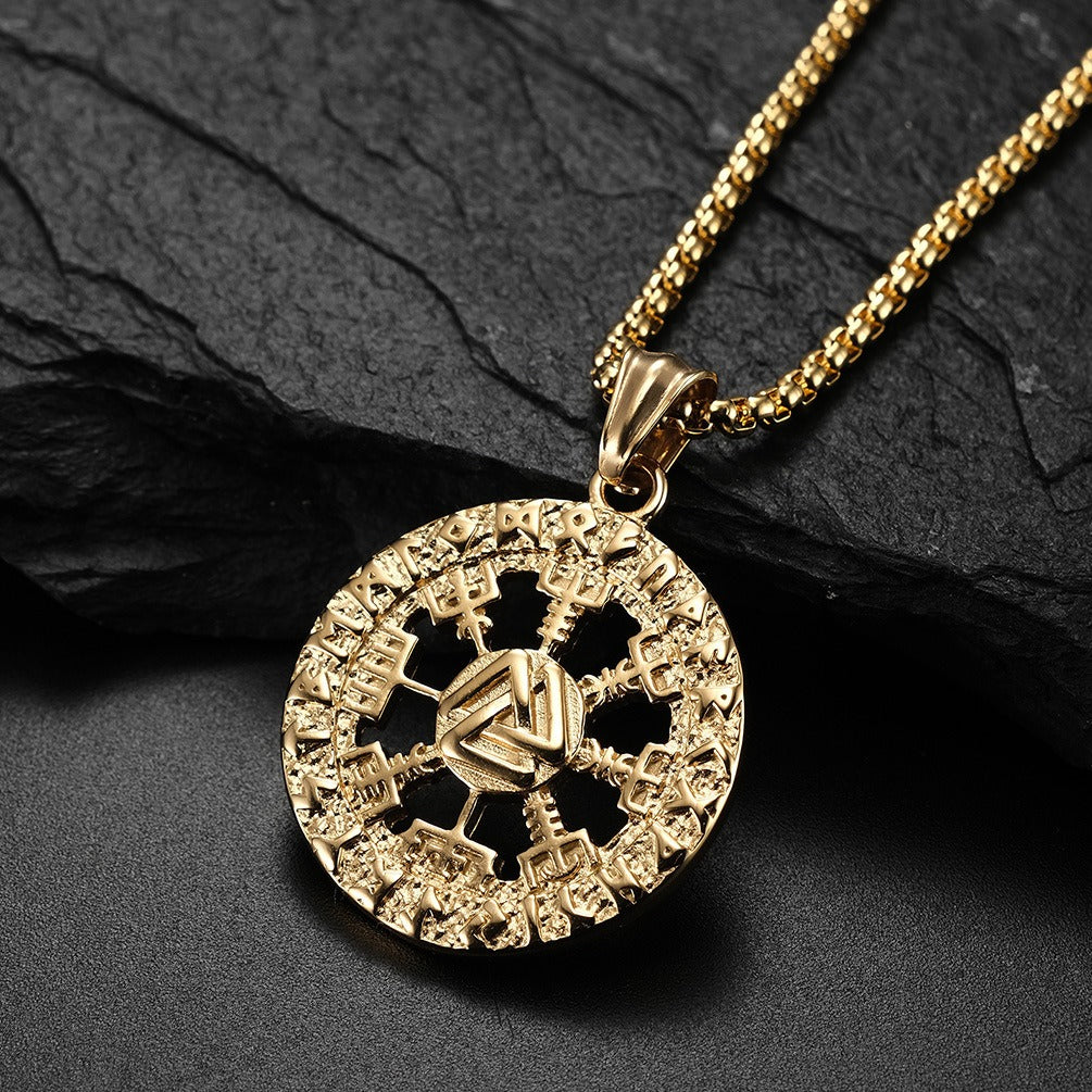 Kemstone Rune Disc Pendant Necklace for Men Stainless Steel K-PT377
