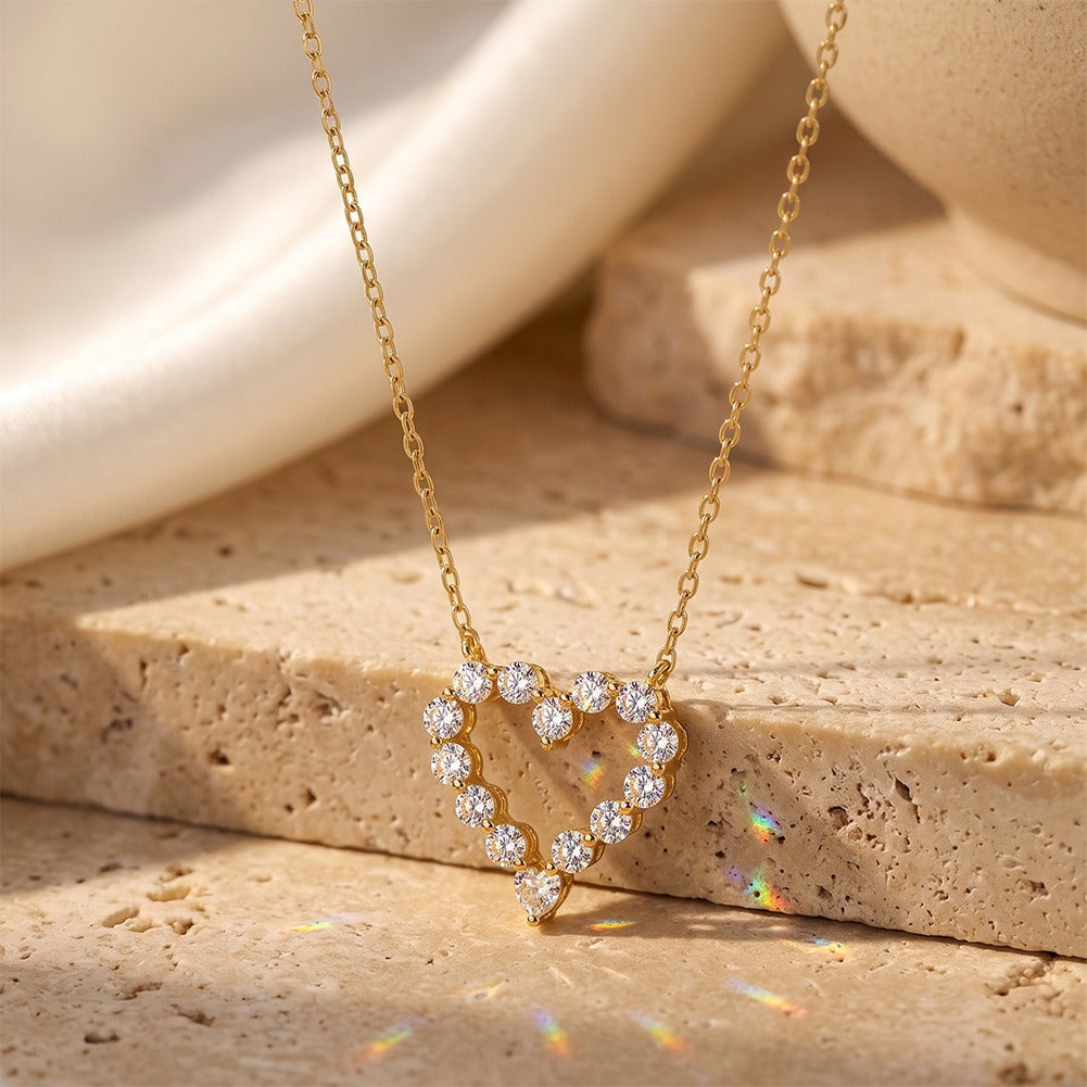 Kemstone Heart Shaped Moissanite Necklace for Women 925 Sterling Silver Pendant SMON23