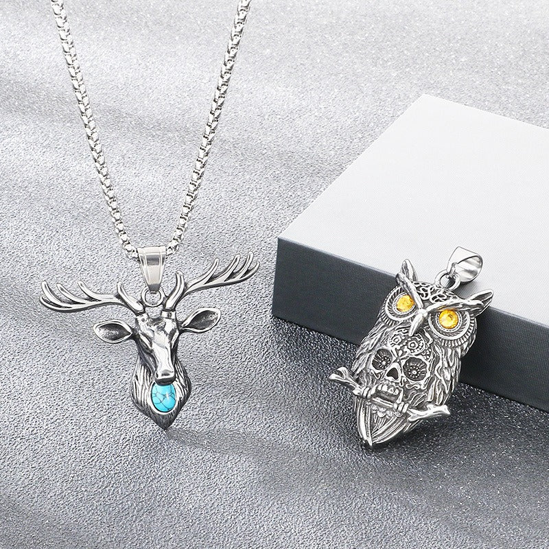 Kemstone Pendant Necklace for Men Titanium Steel Gothic Animal Pendant Snake Spider Skull Silver KP117040-LU