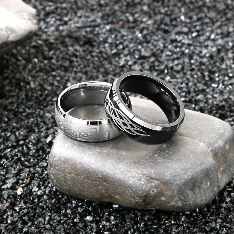 emstone 8mm Tungsten Ring for Men – Viking Celtic Knot & Flame Band KR114267-TS