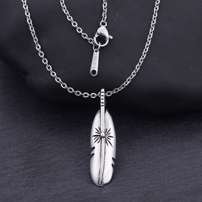 Kemstone Titanium Steel Feather Pendant Necklace – Minimalist Symbol KP76860-BD