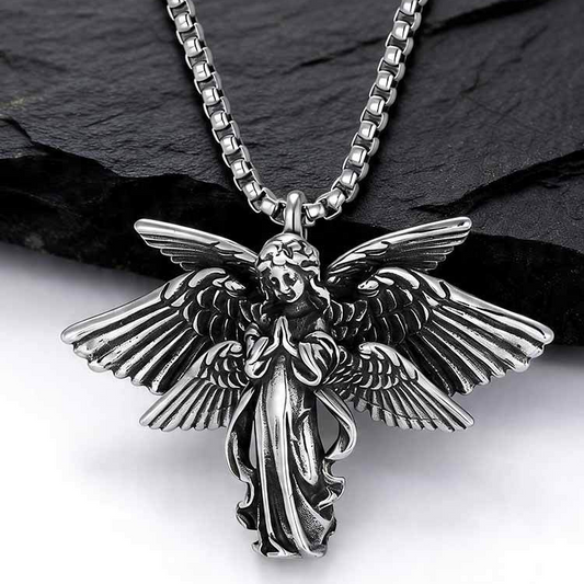 Kemstone Stainless Steel Wing Pendant Necklace for Men Vintage Gothic Silver PN2389