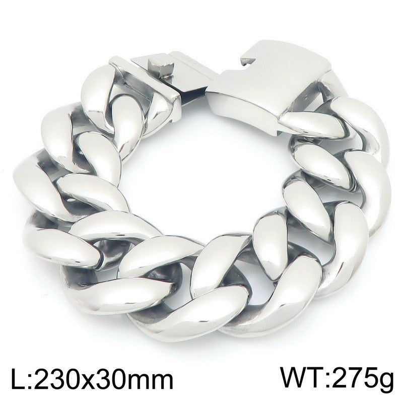 Kemstone Titanium Steel Cuban Chain Bracelet for Men – 30mm Heavy Link KB204401-KJX