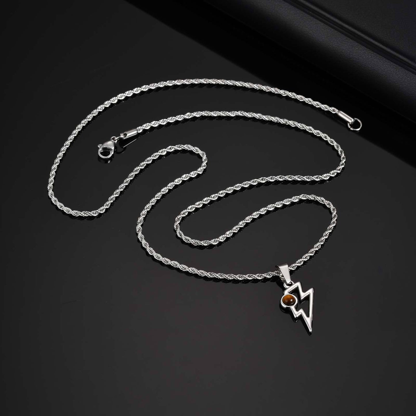 Kemstone Men’s Stainless Steel Lightning Pendant Necklace – Natural Stone Jewelry PN-2202