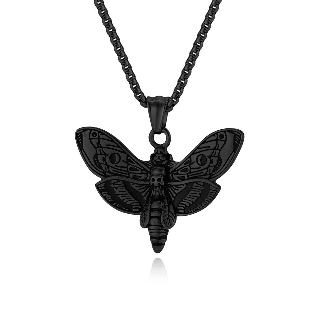 Kemstone Stainless Steel Skull Butterfly Pendant Necklace for Men – Gothic Design, Silver Gold Black K-PT542