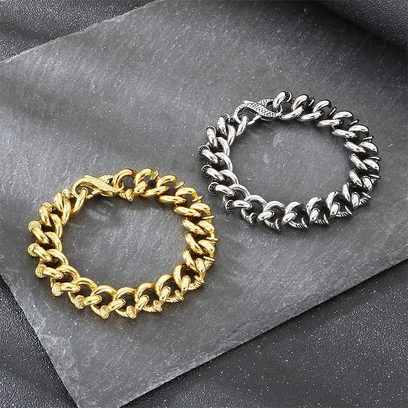 Kemstone Twist Chain Bracelet for Men Titanium Steel Heavy Link Gold Silver KB204393-KJX