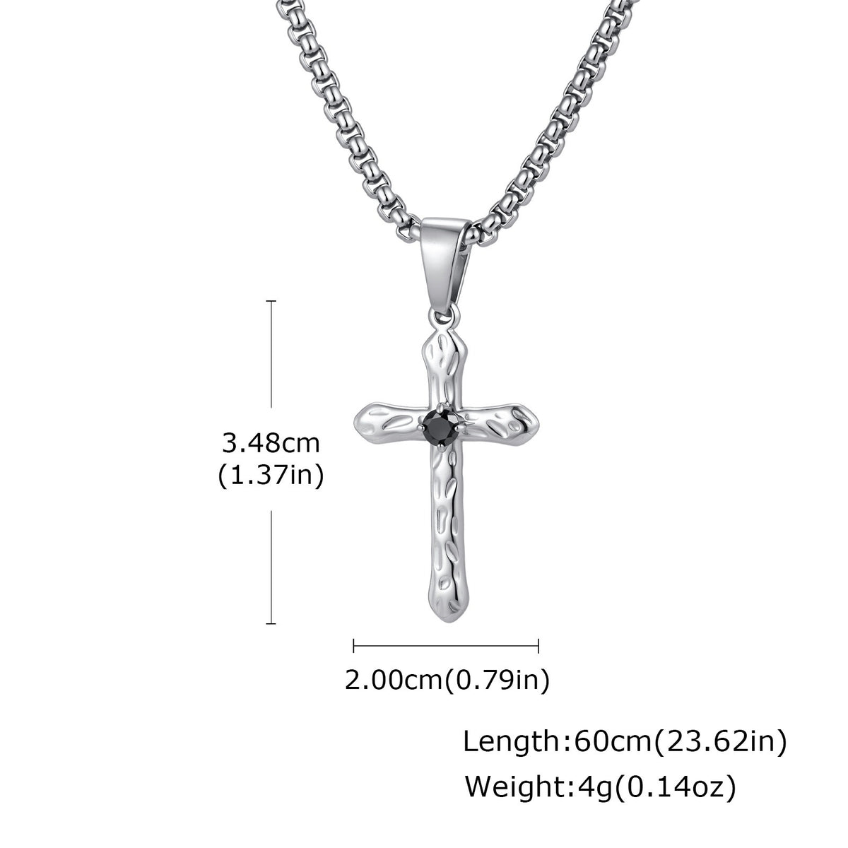 Kemstone Stainless Steel Hammered Cross Necklace for Men Cubic Zirconia Center PN-247