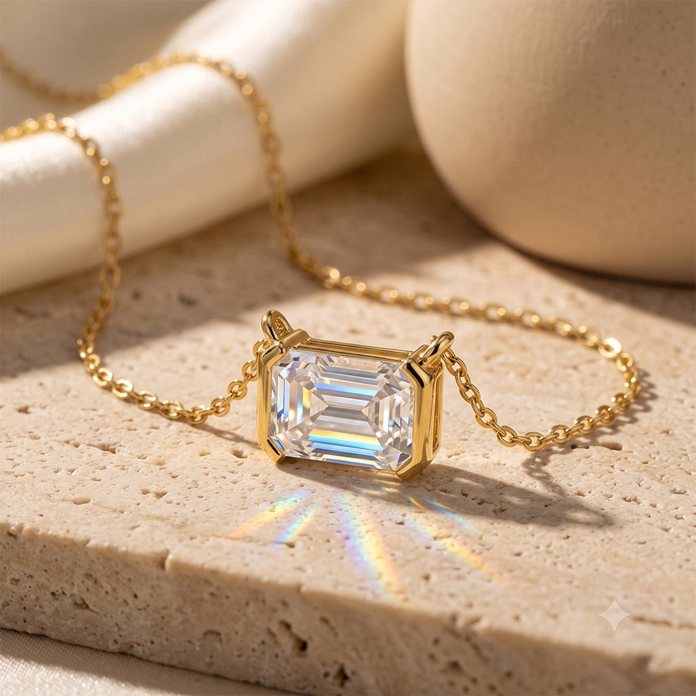 Kemston Emerald Cut Moissanite Pendant Necklace for Women 925 Sterling Silver SMON29