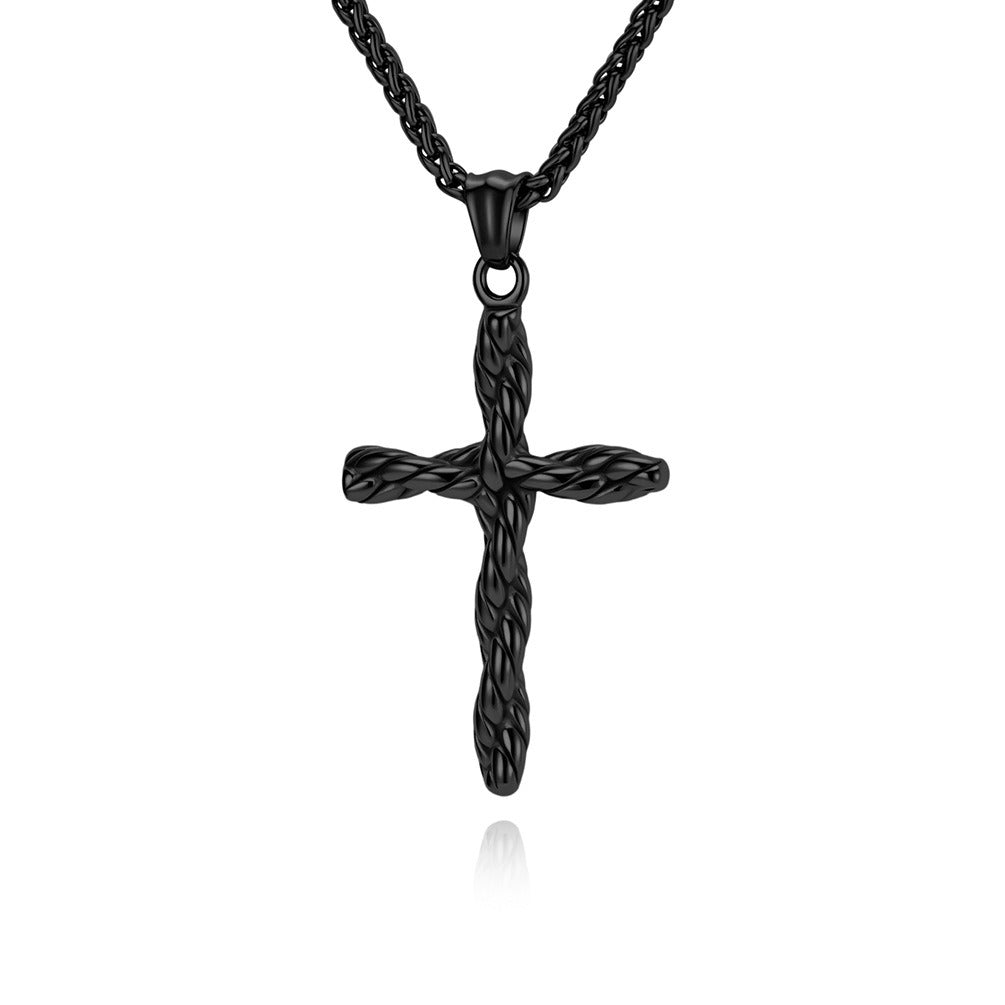 Kemstone Twisted Cross Pendant Titanium Steel Braided Texture for Men Silver Gold Black K-PT707