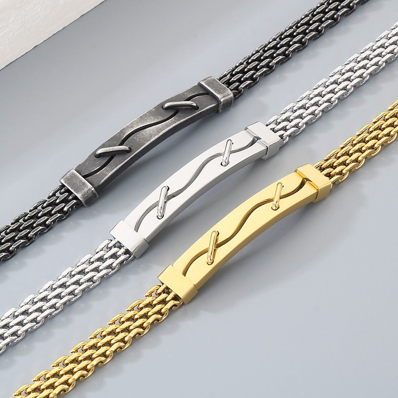 Kemstone ID Bar Bracelet for Men Curved Plate Titanium Steel Mesh Chain KB212804-KFC