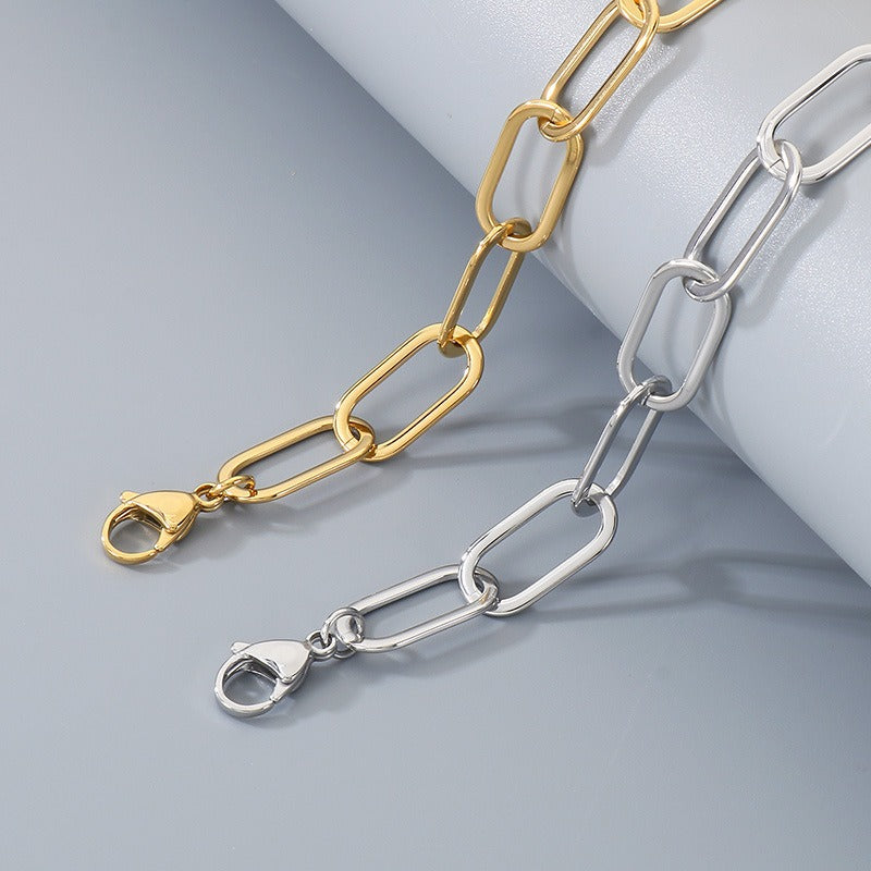 Kemstone Titanium Steel Paperclip Chain Necklace Bracelet for Men Women Minimalist Link KB211659-KFC