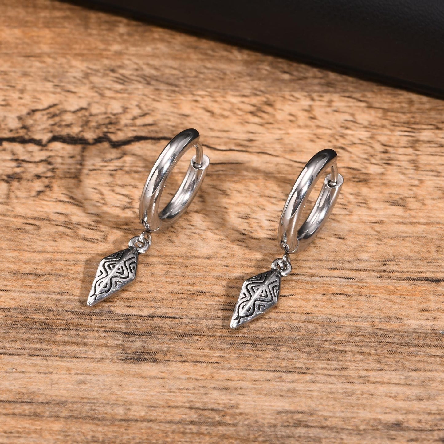 Kemstone Stainless Steel Earrings – Men’s Silver Punk Dangle ED747