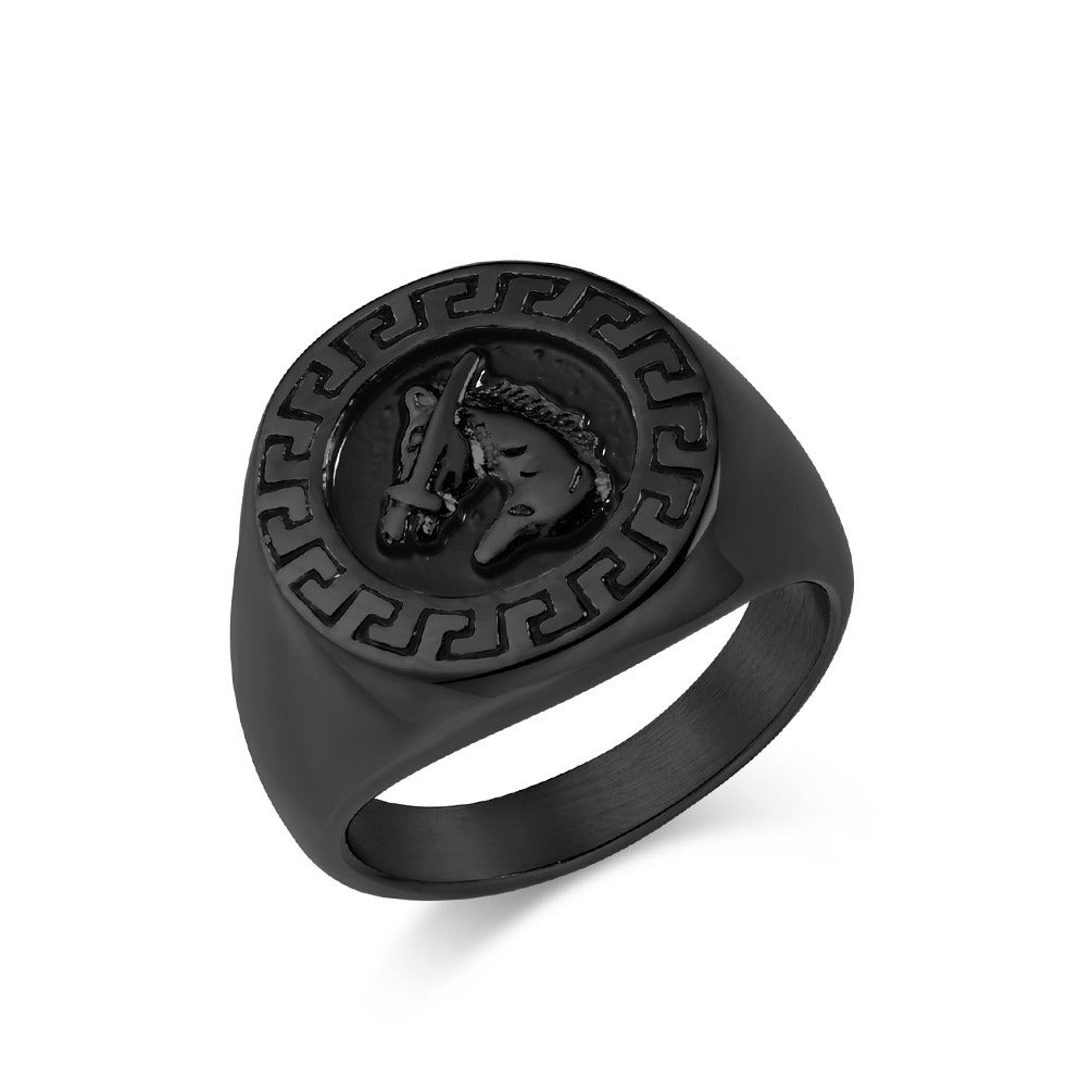 Kemstone Stainless Steel Horse Head Signet Ring – Vintage Relief Style for Men K-R956