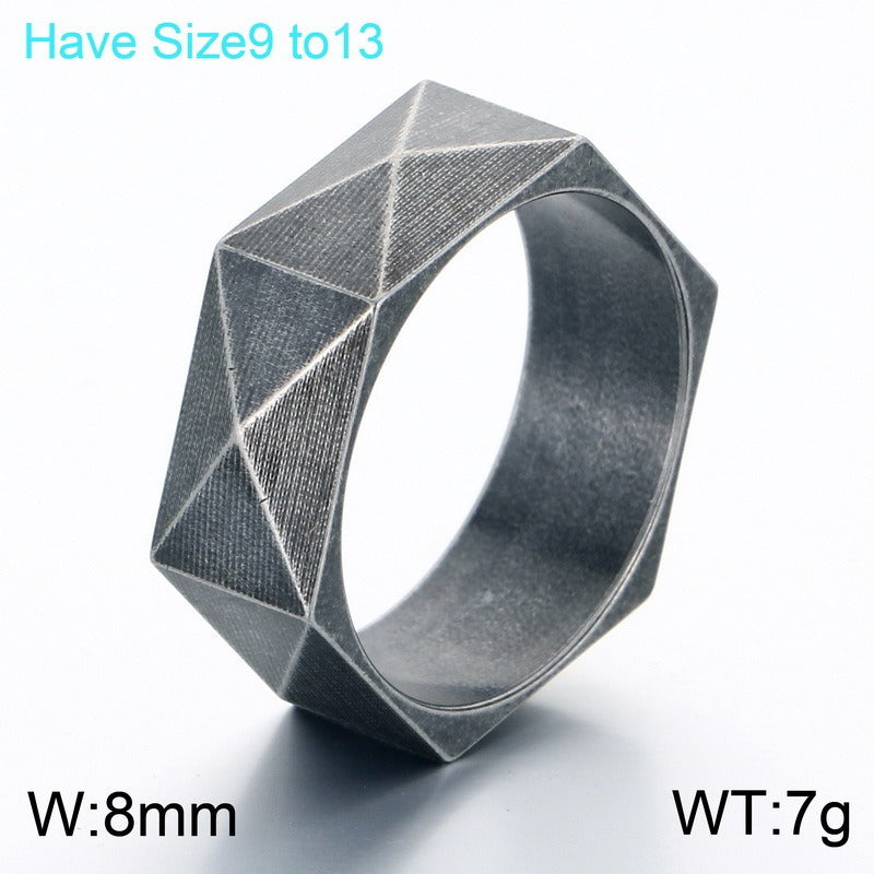 Kemstone Diamond Cut Geometric Ring for Men Titanium Steel Wide Band KR115325-KFC