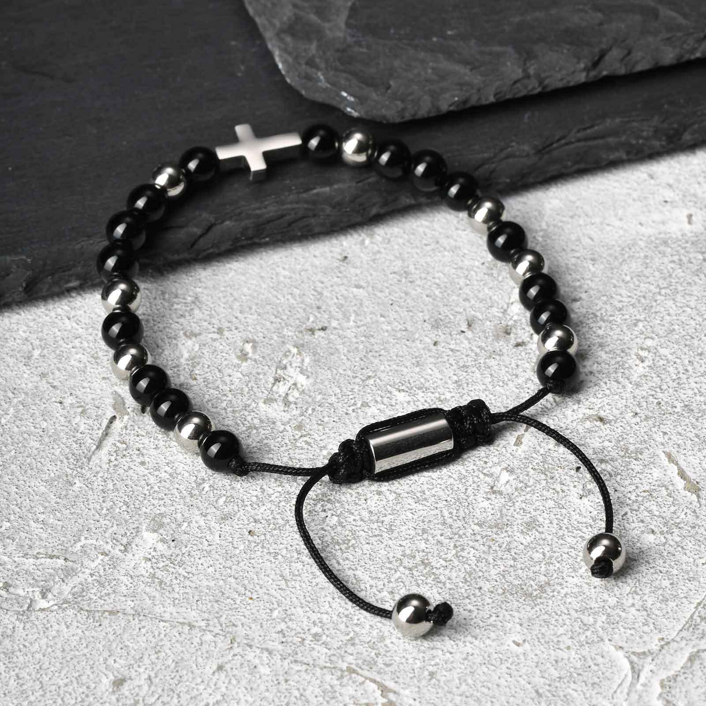 Kemstone Stainless Steel Engraved Coin Beaded Bracelet for Men – Natural Stone Adjustable BR-2354