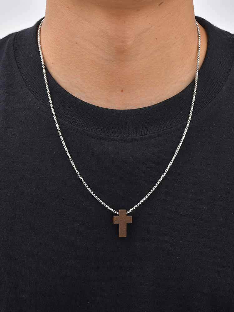Kemstone Wooden Cross Necklace for Men with Stainless Steel Chain NC-2836