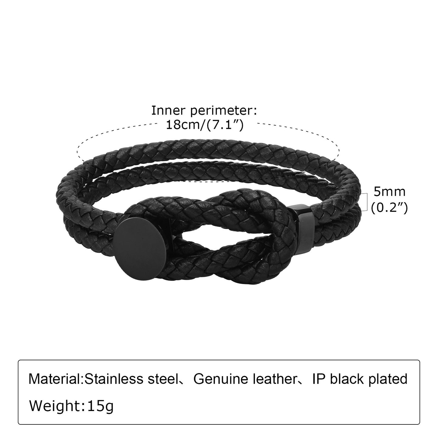 Kemstone Men’s Stainless Steel Leather Bracelet – Double-Layer Knot BL-712