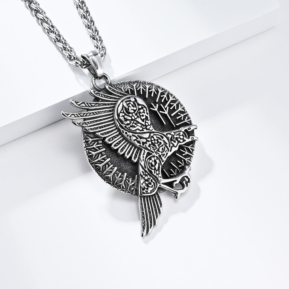 Kemstone Viking Raven Pendant Necklace for Men Stainless Steel K-PT528