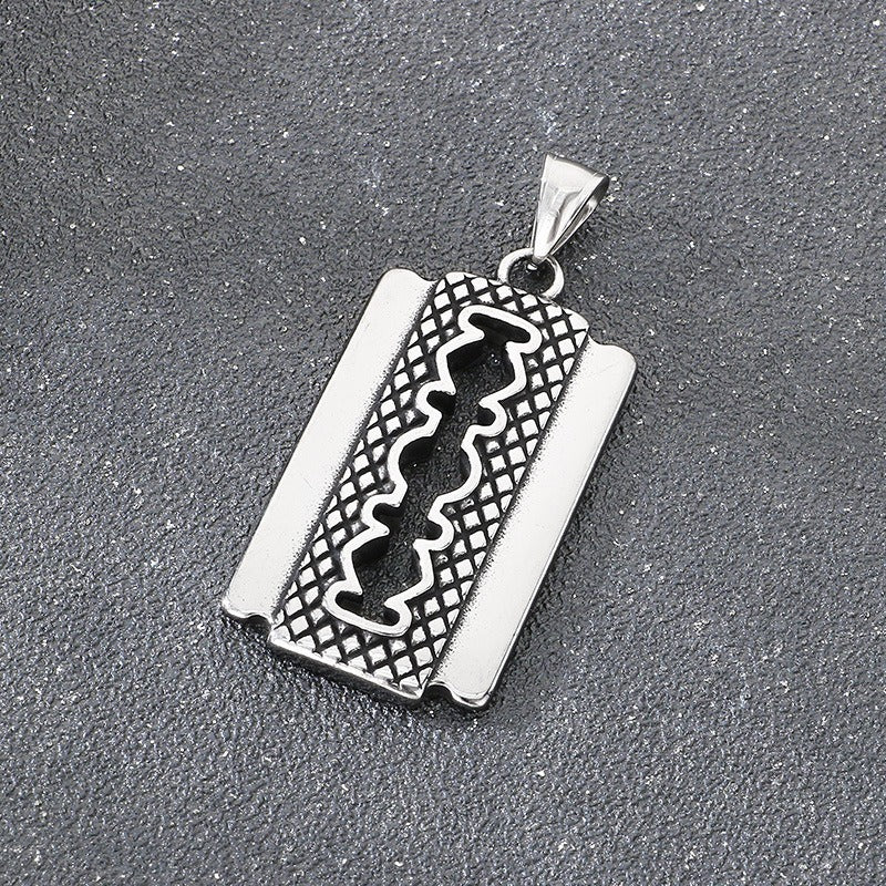 Kemstone Razor Blade Pendant Necklace – Titanium Steel Hip Hop Style for Men KP117766-LU