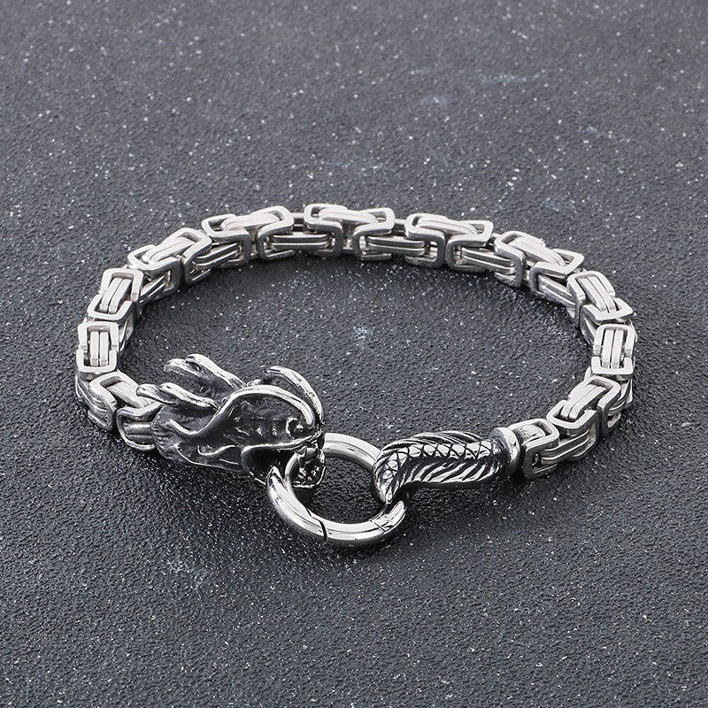 Kemstone Titanium Steel Dragon Head Chain Bracelet – Vintage Imperial Style for Men KB108252-Z