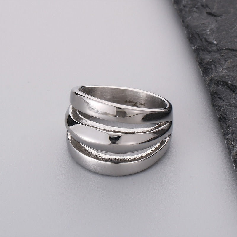 Kemstone Titanium Steel Geometric Wide Band Ring for Men & Women Minimal Style KR107801-KJX