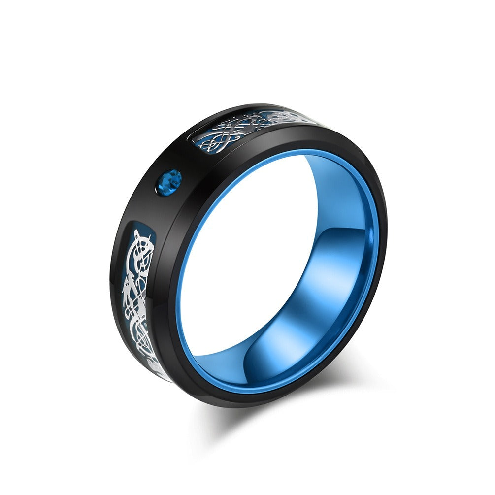 Kemstone Dragon Engraved Ring for Men Stainless Steel Wide Band Color Inlay K-R976