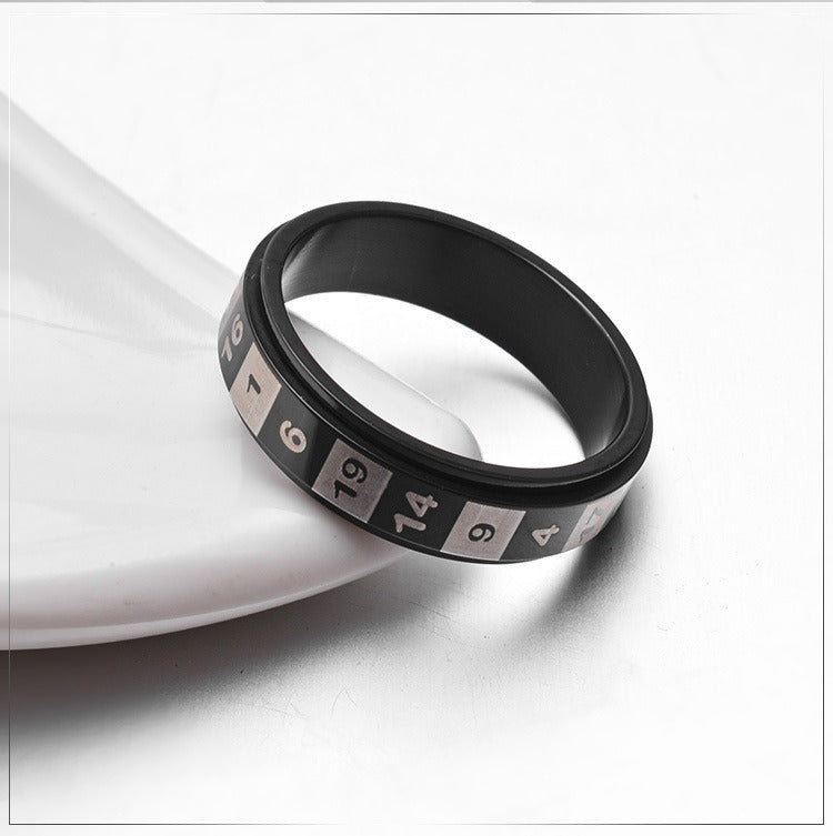 Kemstone Rotating Number Spinner Ring for Men, Stainless Steel 6mm Rainbow Black K-R122