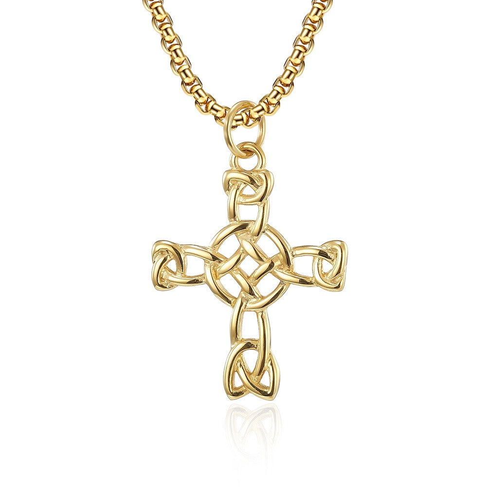 Kemstone Celtic Knot Cross Pendant Necklace for Men Stainless Steel Interwoven Detail K-PT416