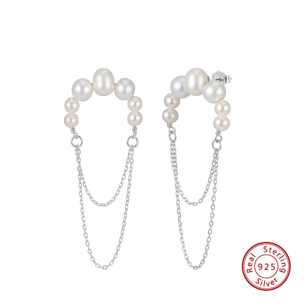 Kemstone Freshwater Pearl Chain Drop Earrings for Women 925 Sterling Silver GPE162