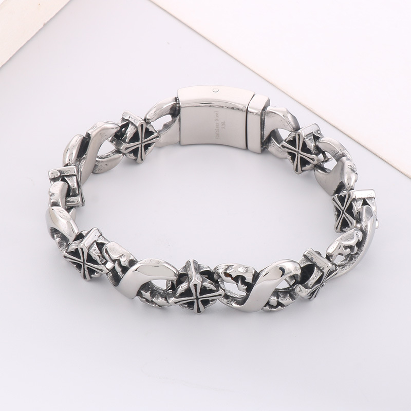 Kemstone Chain Bracelet for Men Titanium Steel Infinity Link Cross Detail Vintage Finish KB162806-KJX