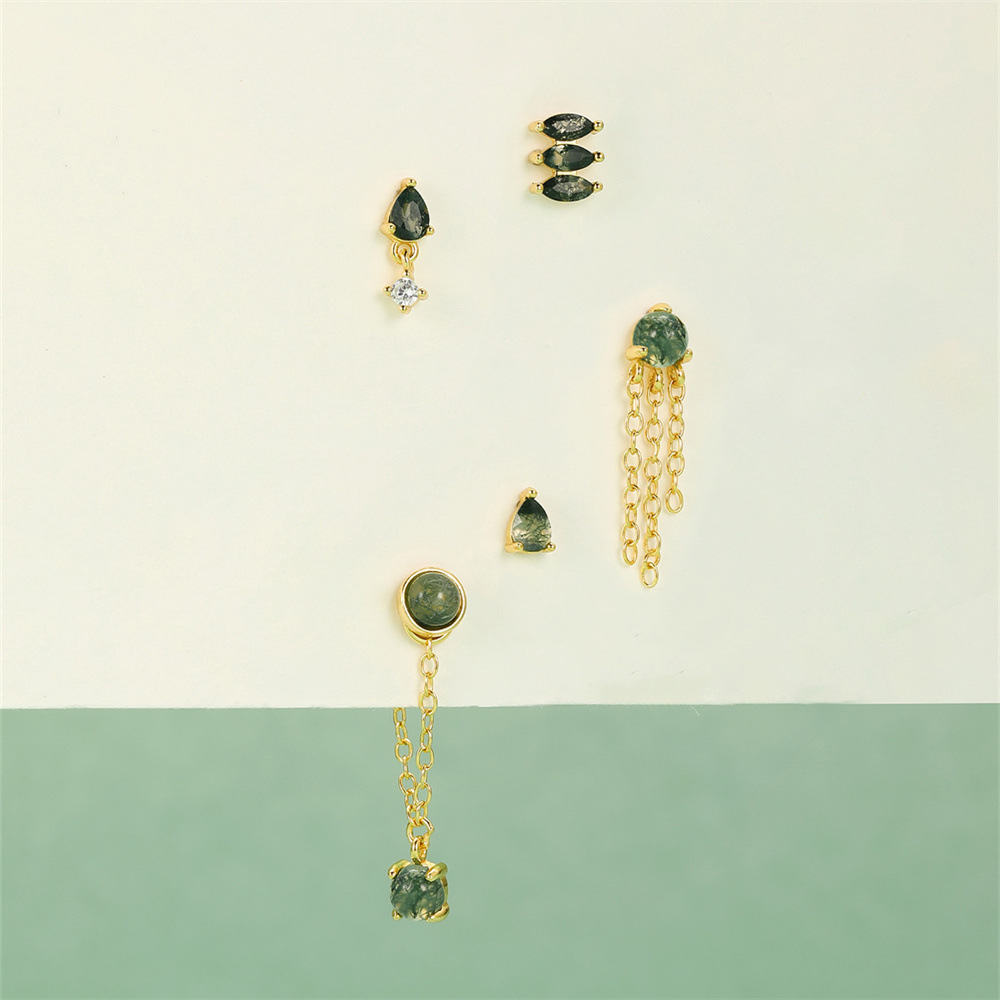 Kemstone S925 Sterling Silver Moss Agate Cartilage Stud Earrings for Women