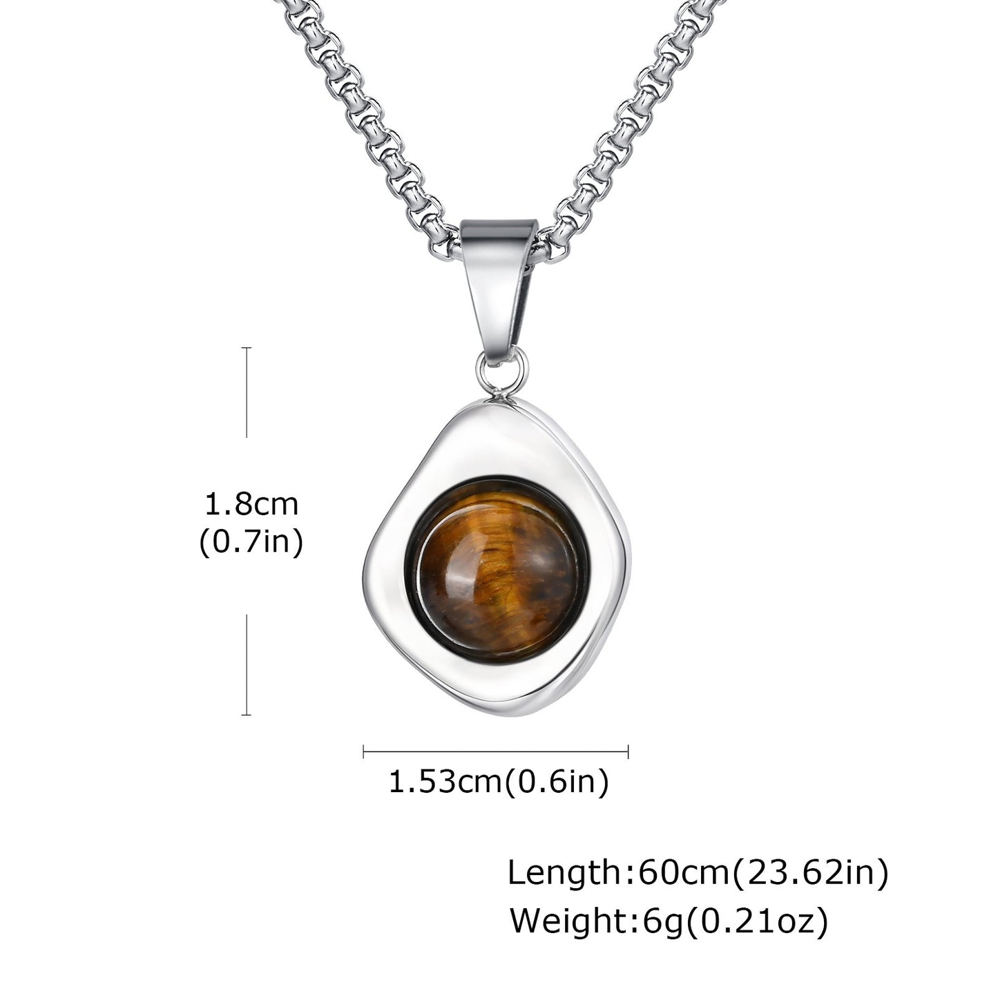 Kemstone Men’s Stainless Steel Pendant Necklace – Irregular Tiger Eye Onyx PN-2189