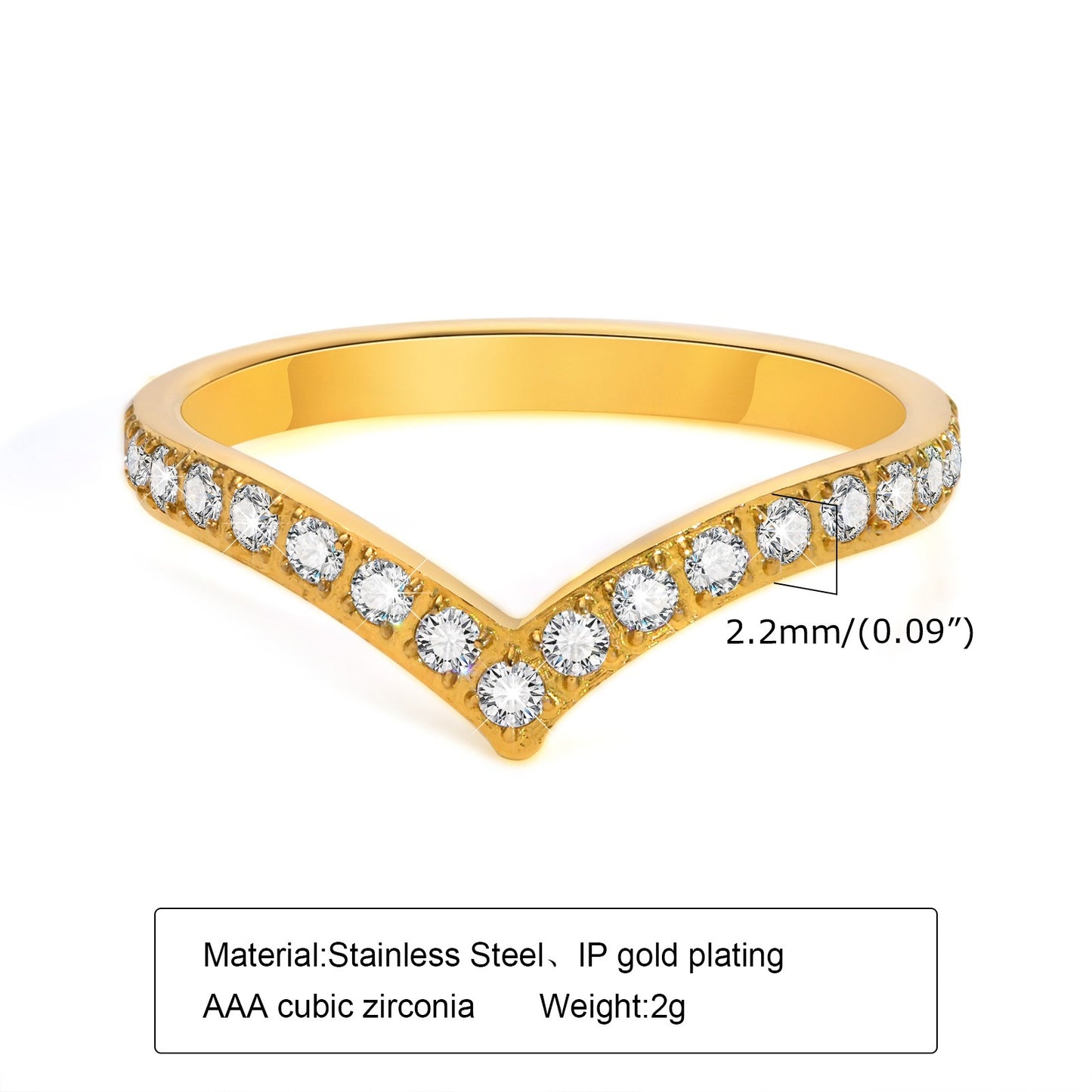 V-Edge Steel Ring – Gold-Plated Power Symbol with Zircon Grit R-665