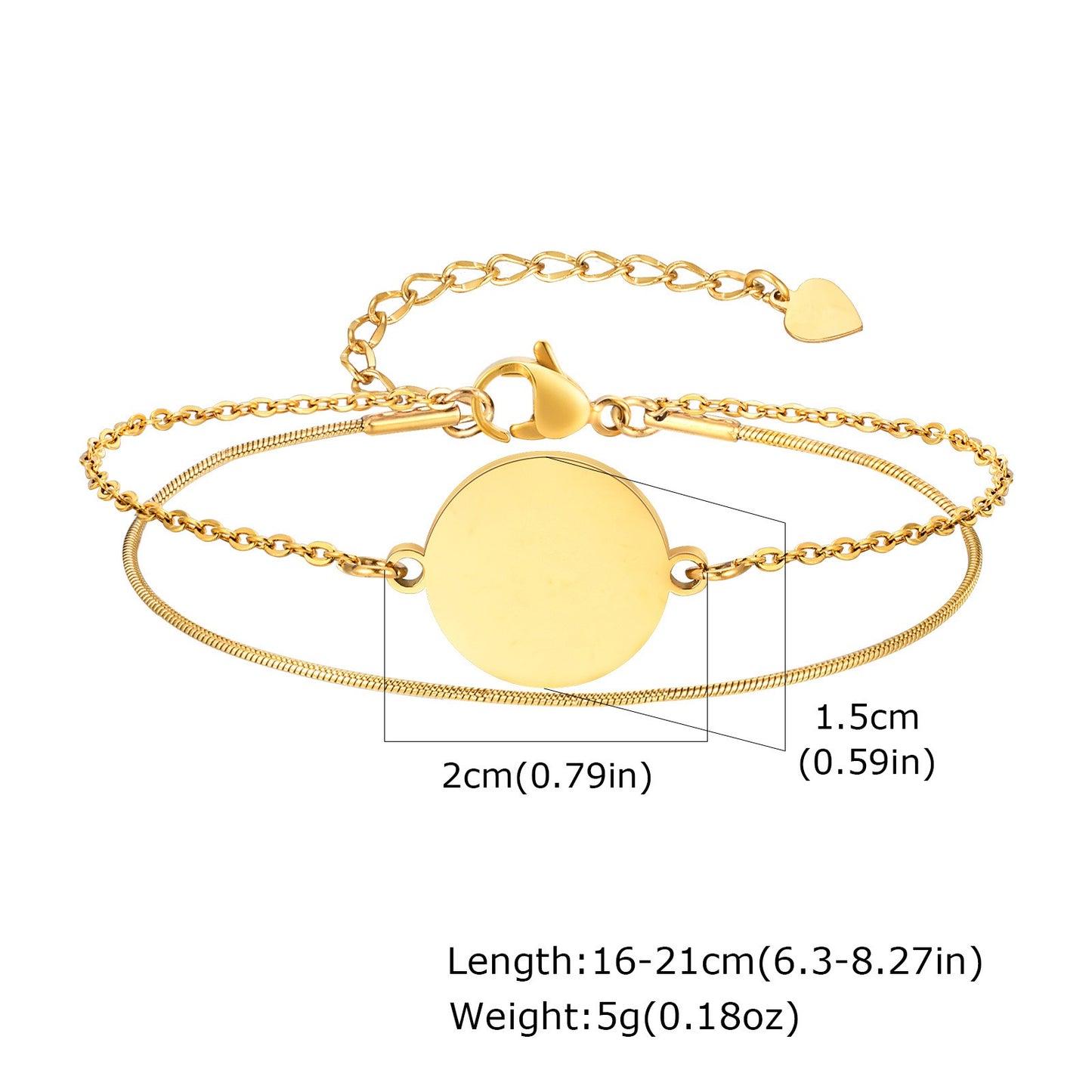 Pulsera de cadena doble de acero inoxidable con grabado personalizado para mujer | Elegante joya apilable de oro con dije personalizado BR1994