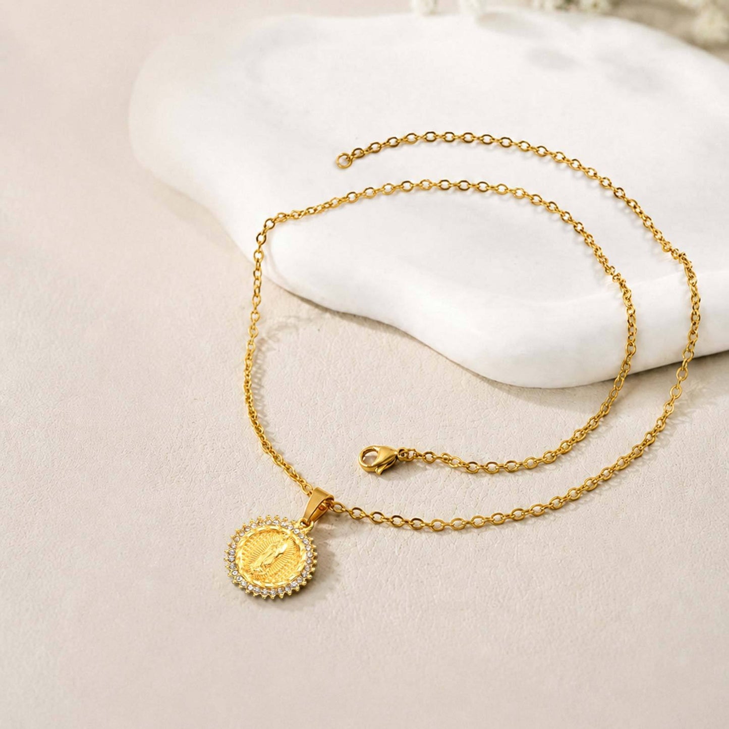 Kemston Vintage Round Medallion Coin Pendant Necklace for Men & Women Stainless Steel PN-2428